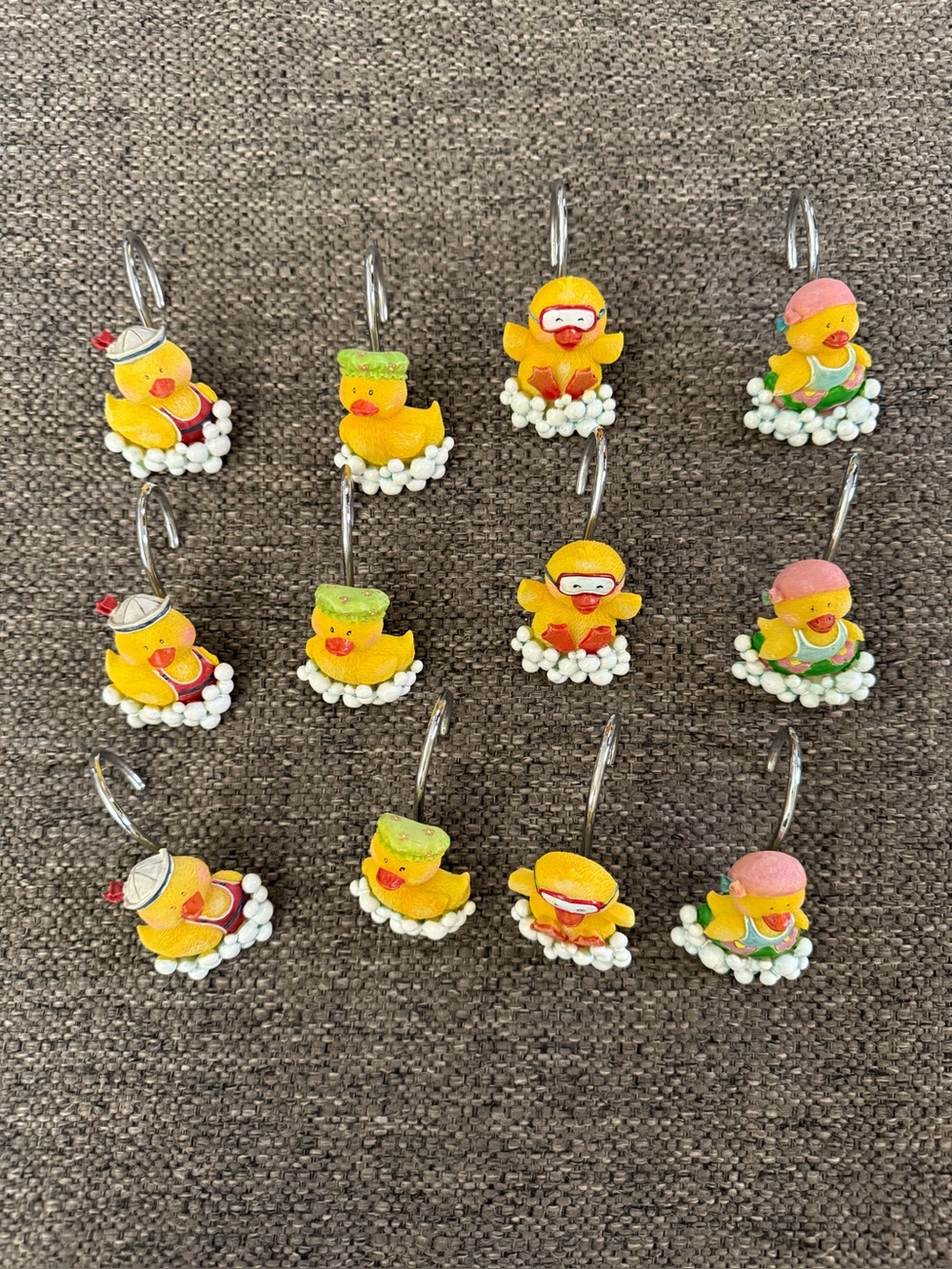 Preowned Cute Yellow Rubber Duck Shower Hooks - Set of 12